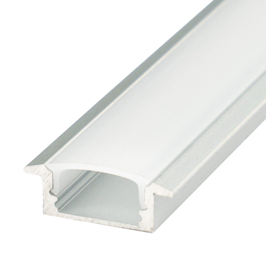 Perfil de Aluminio Empotrable 1m con Luz Difusa para Tiras LED hasta 10 mm